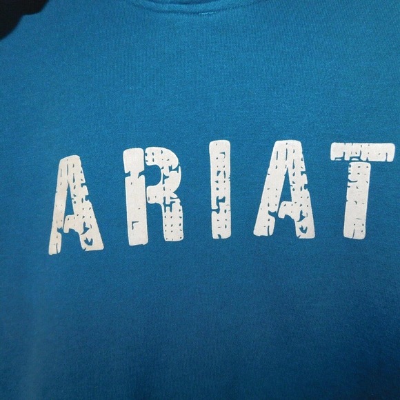 Ariat Real Hoodie Women L Teal Graphic Logo Pullover Sweatshirt Pocket Workwear - Picture 5 of 8